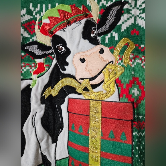 Holiday Time Ugly Christmas Cow Sweater Small - Picture 2 of 4